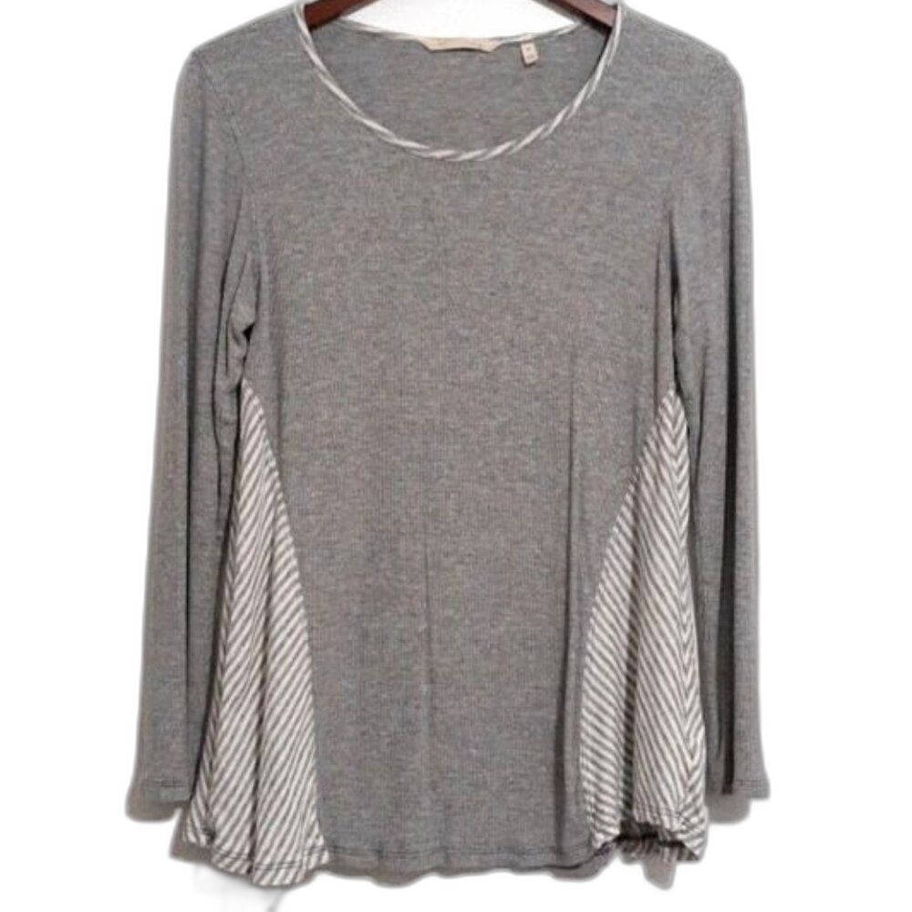 Soft Surroundings Tunic M Gray Stripe Side Detail Cozy Loungewear Comfy